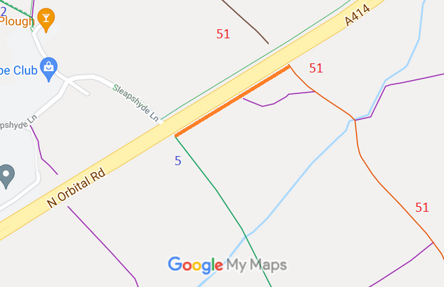 Map showing A414 Verge Route