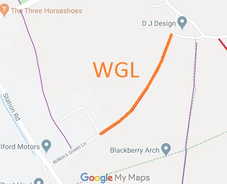Map showing Wilkins Green Lane