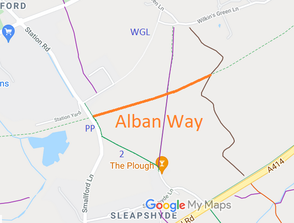 Map showing Alban Way (West of Peggy's Path)