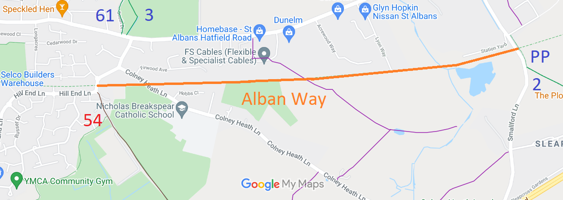 Map showing Alban Way (East of Peggy's Path)