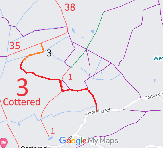 Map showing recorded Cottered paths