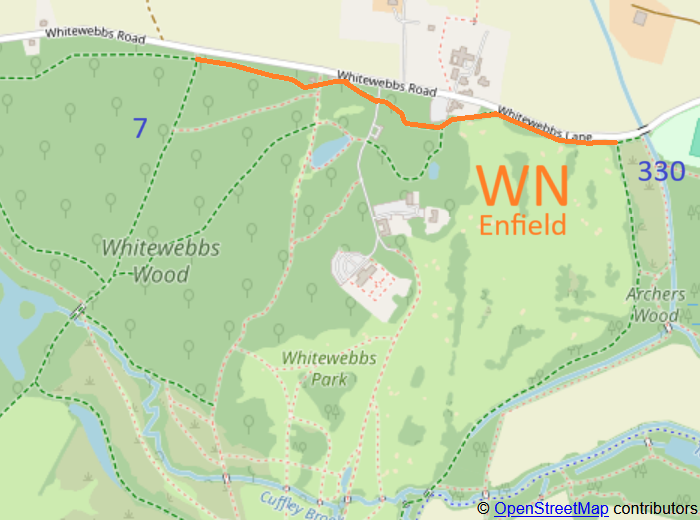Map showing Enfield Whitewebbs North