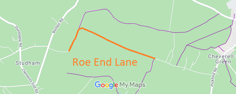Map showing Flamstead Roe End Lane
