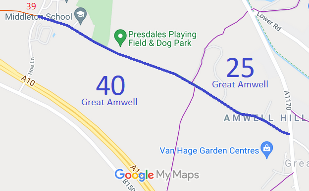 Map showing Great Amwell 25 and 40