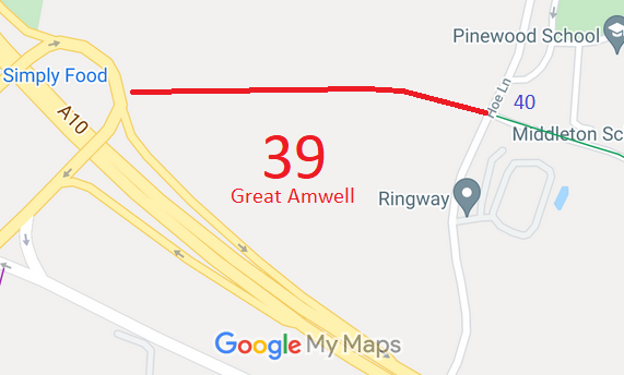 Map showing recorded Great Amwell paths