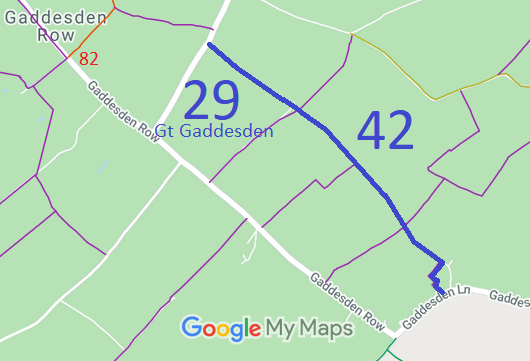 Map showing Great Gaddesden 29 and 42