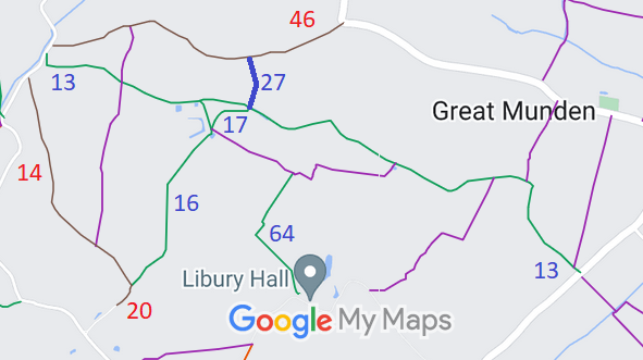 Map showing Great Munden 27 bridleway
