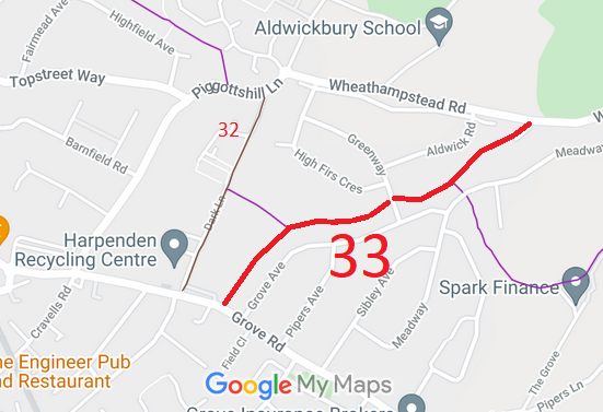 Map showing Harpenden 33