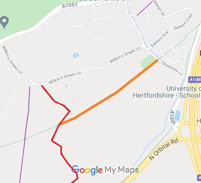 Map showing part of the Alban Way in Hatfield