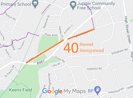 Map showing recorded Hemel Hempstead paths