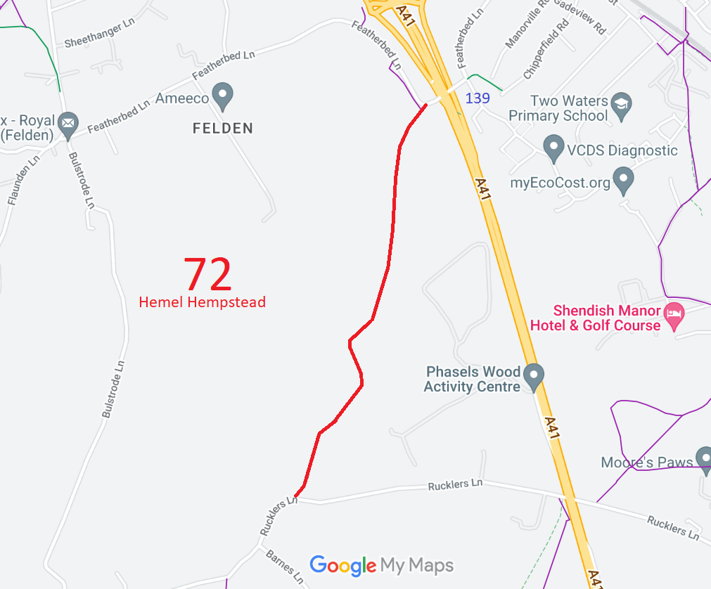 Map showing recorded Hemel Hempstead paths