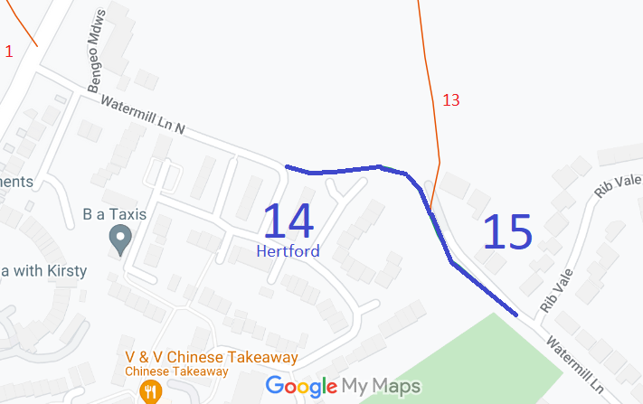 Map showing recorded Hertford paths