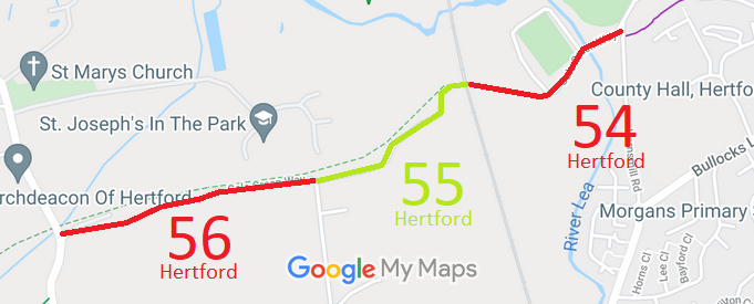 Map showing recorded Hertford paths