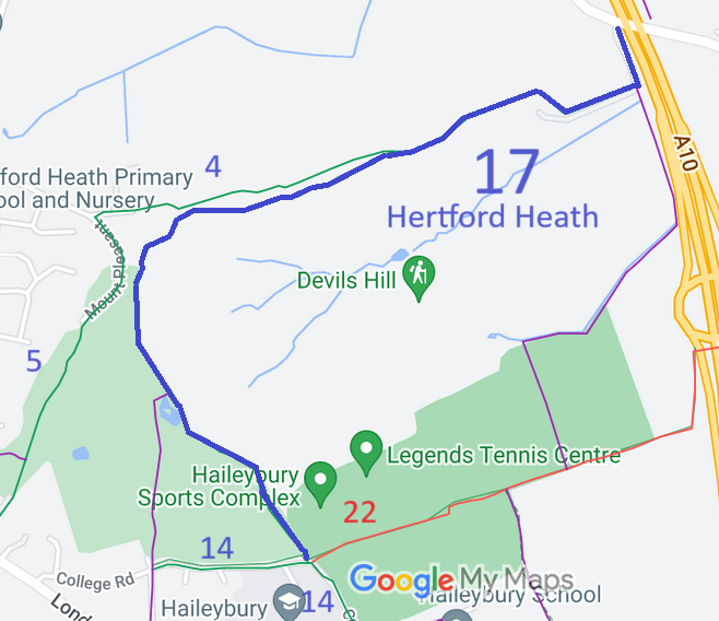Map showing recorded Hertford Heath paths