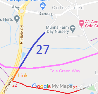 Map showing Hertingfordbury 27 bridleway