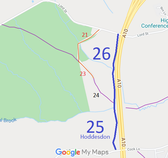 Map showing Hoddesdon 25 and 26