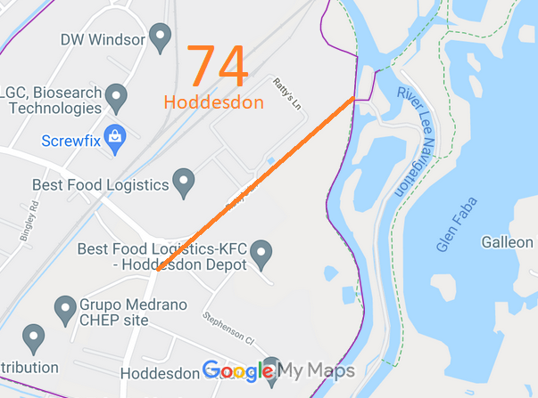 Map showing Hoddesdon 74 Ratty's Lane