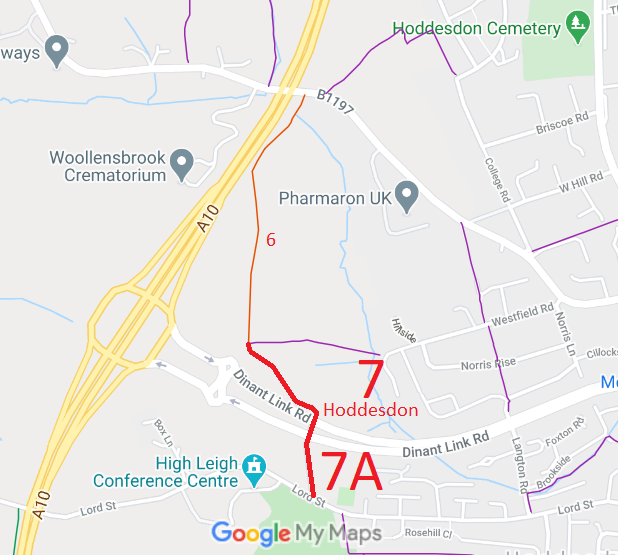 Map showing Hoddesdon 7 and 7A
