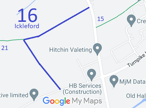 Map showing Ickleford 16 bridleway