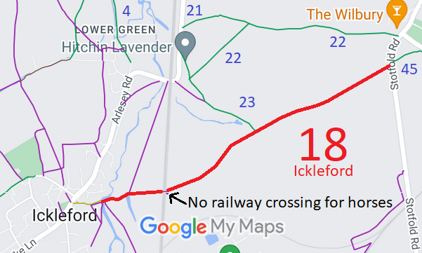 Map showing Ickleford 18 bridleway