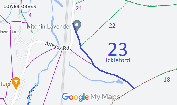 Map showing Ickleford 23 bridleway