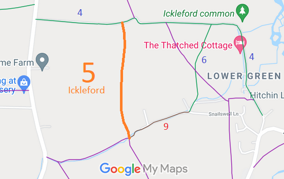 Map showing recorded Ickleford paths