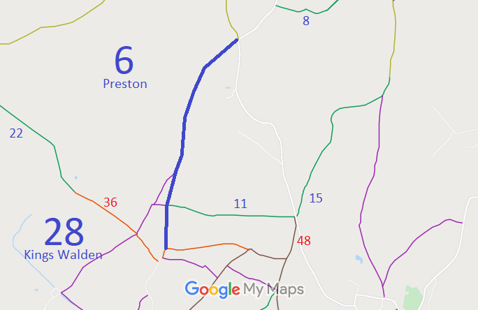 Map showing recorded Kings Walden paths