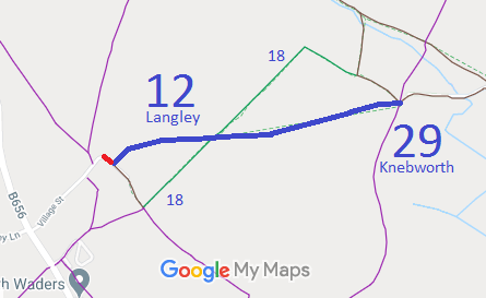 Map showing Knebworth 29 and Langley 12