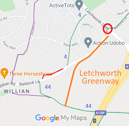 Map showing recorded Letchworth paths