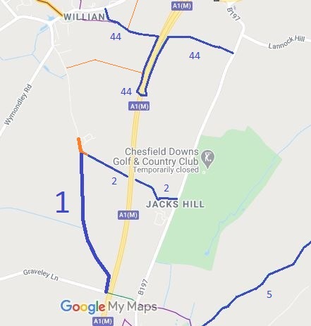 Map showing Letchworth 1 and Wymondley 1 BW