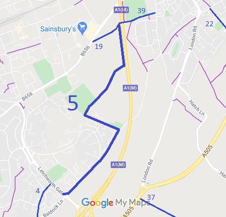 Map showing Letchworth 5 bridleway