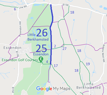 Map showing Essendon 25 and Little Berkhamsted 26