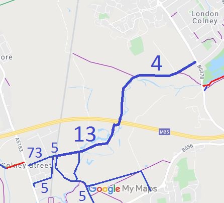 Map showing St Stephen 13 and London Colney 4 bridleway