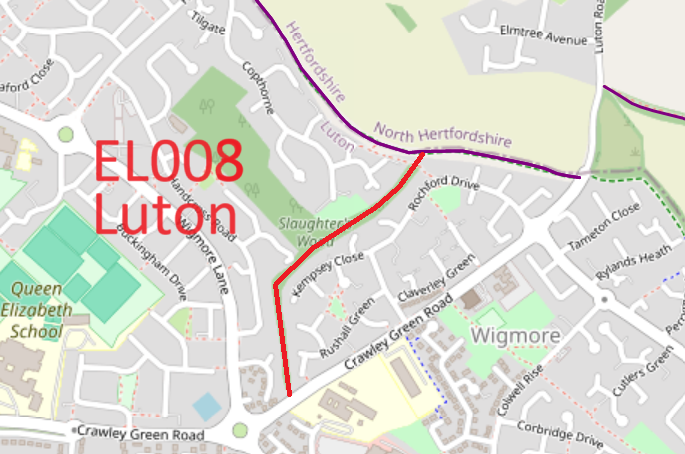 Map showing unrecorded Luton path EL008