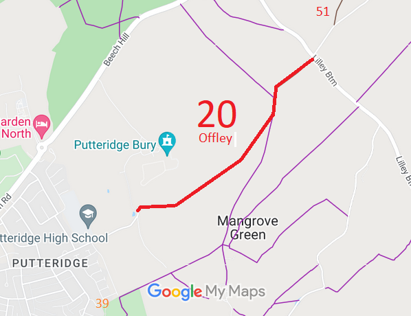 Map of recorded paths in Offley