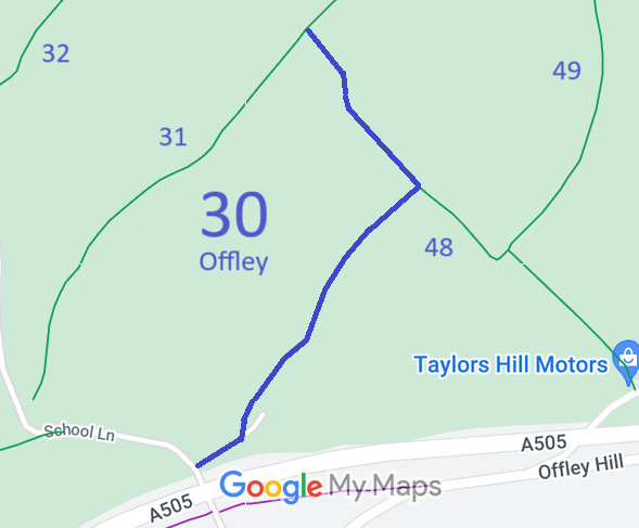 Map of recorded paths in Offley