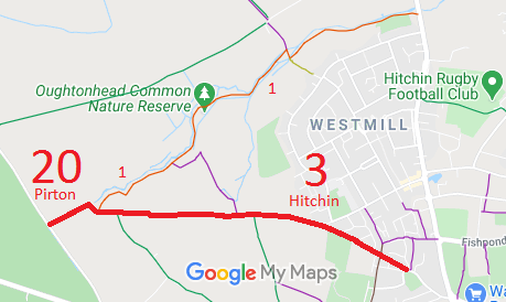Map showing Pirton 20 restricted byway