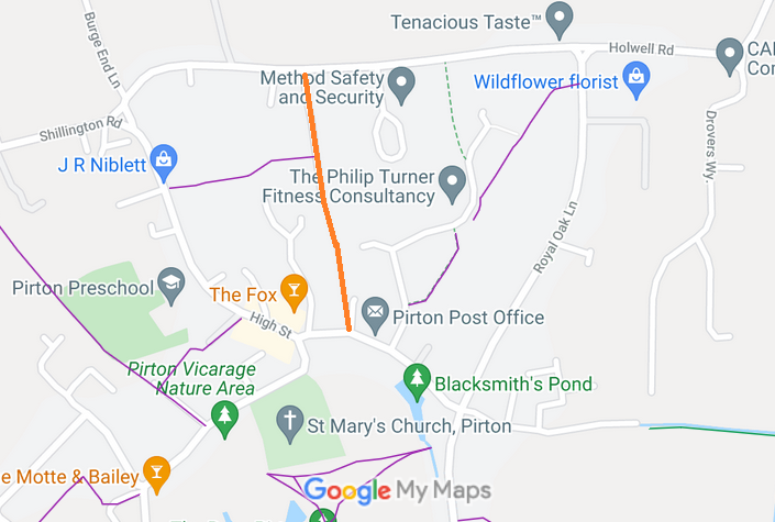 Map showing Pirton Little Lane
