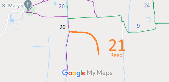 Map showing recorded Reed paths
