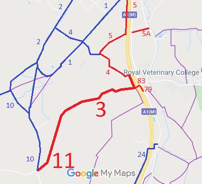 Map showing North Mymms 3 and Ridge 11