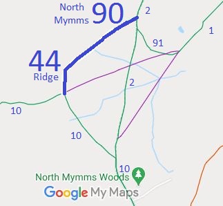 Map showing North Mymms 90 and Ridge 44