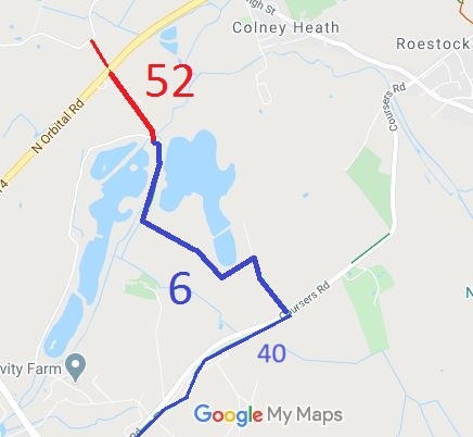 Map showing Colney Heath 52 byway