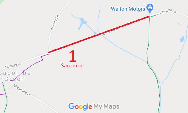 Map showing Sacombe 1 and Thundridge 41