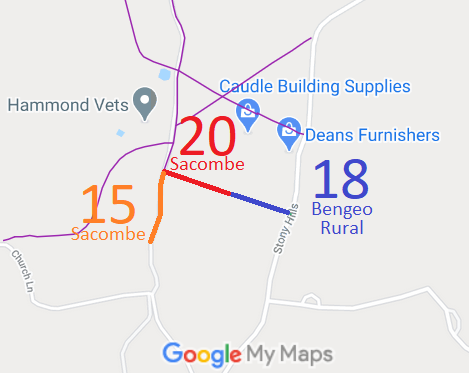 Map showing Bengeo Rural 18 and Sacombe 20