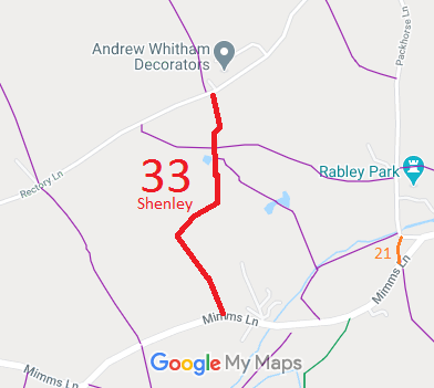 Map showing Shenley 33 byway