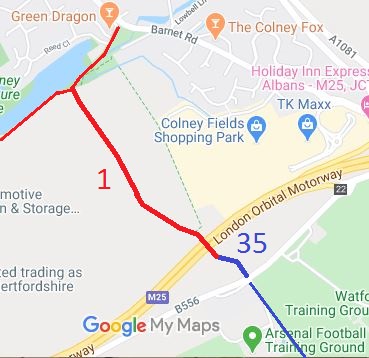 Map showing Shenley 35 bridleway