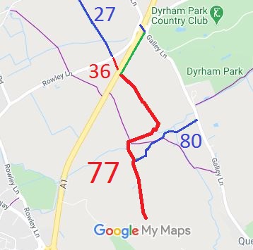 Map showing South Mimms 77 restricted byway