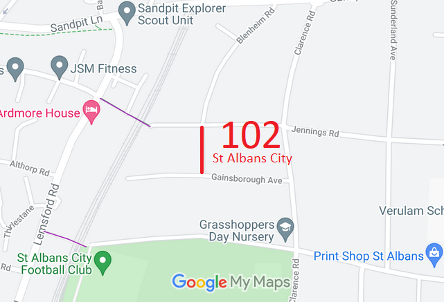 Map showing St Albans City 102 bridleway