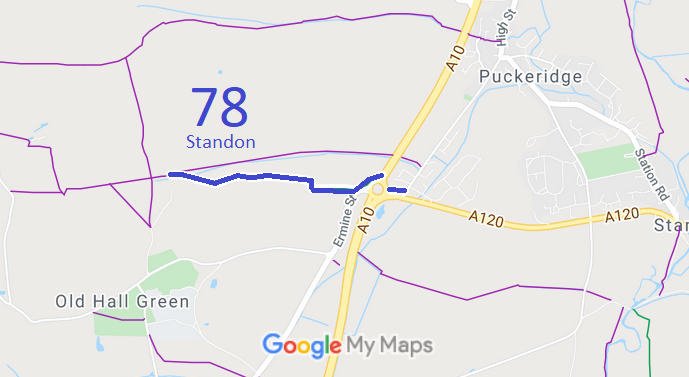 Map showing Standon 78 bridleway