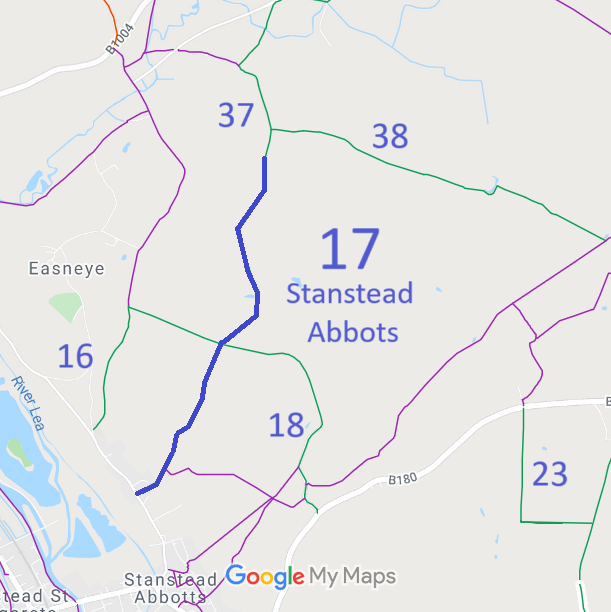 Map showing recorded Stanstead Abbots paths
